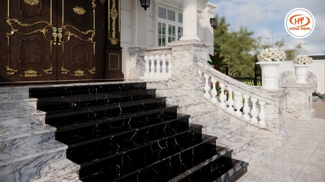 Bậc tam cấp, mặt tiền biệt thự: Chống nắng mưa, giữ màu lâu dài, tạo ấn tượng mạnh ngay từ mặt tiền.