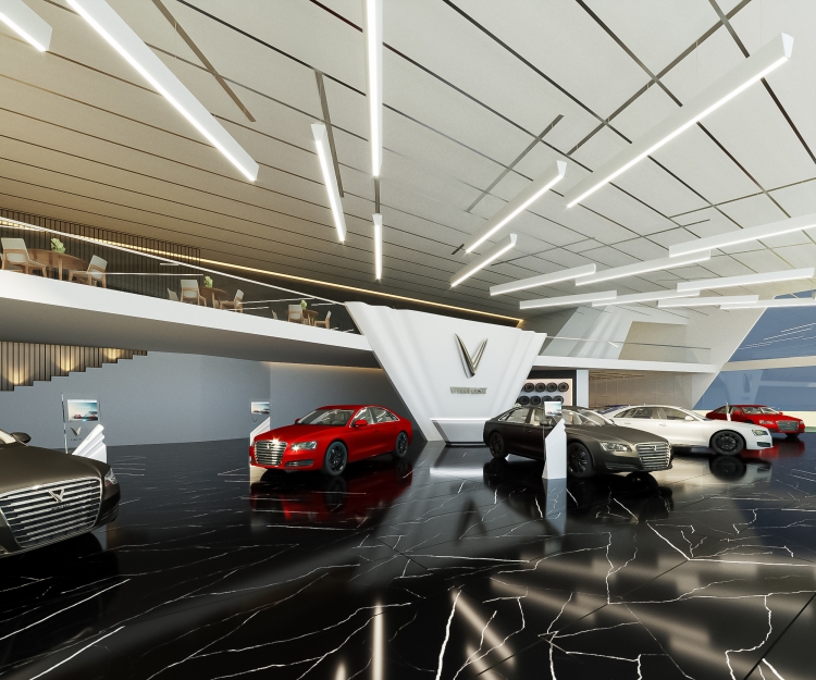 đá granite khối lớn lát nền showroom xe hơi