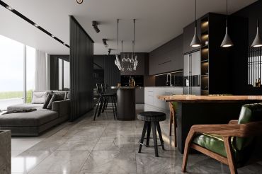 Mẫu đá ốp phòng bếp đen sang trọng