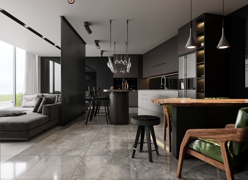 Mẫu đá ốp phòng bếp đen sang trọng