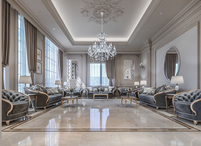 Đá ốp nền phòng khách sang trọng