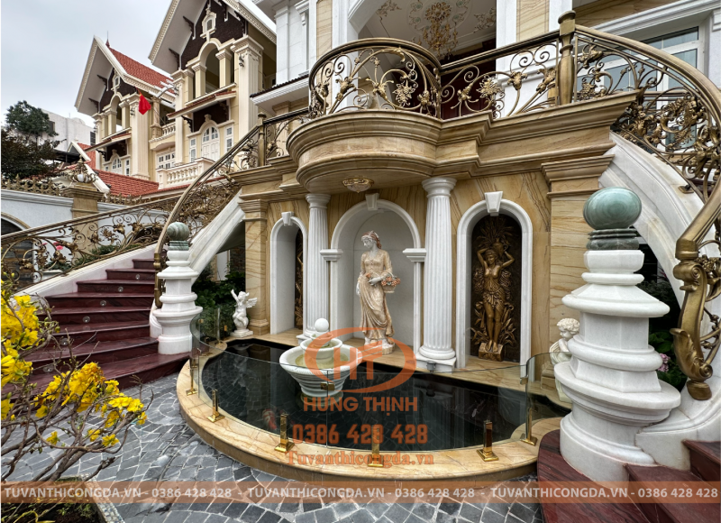 Ốp đá mặt tiền, Phào chỉ , cột tròn đá khối